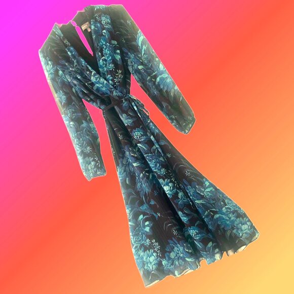 DONNA RICCO Flattering V-Neckline Wrap Bodice Semi-Sheer Belt Midi Dress Sz 6 - Picture 3 of 5